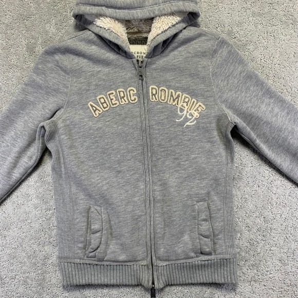 VINTAGE Y2K Abercrombie & Fitch Hoodie Womens Large Faux Fur Lined Zip Up Gray - Picture 2 of 14